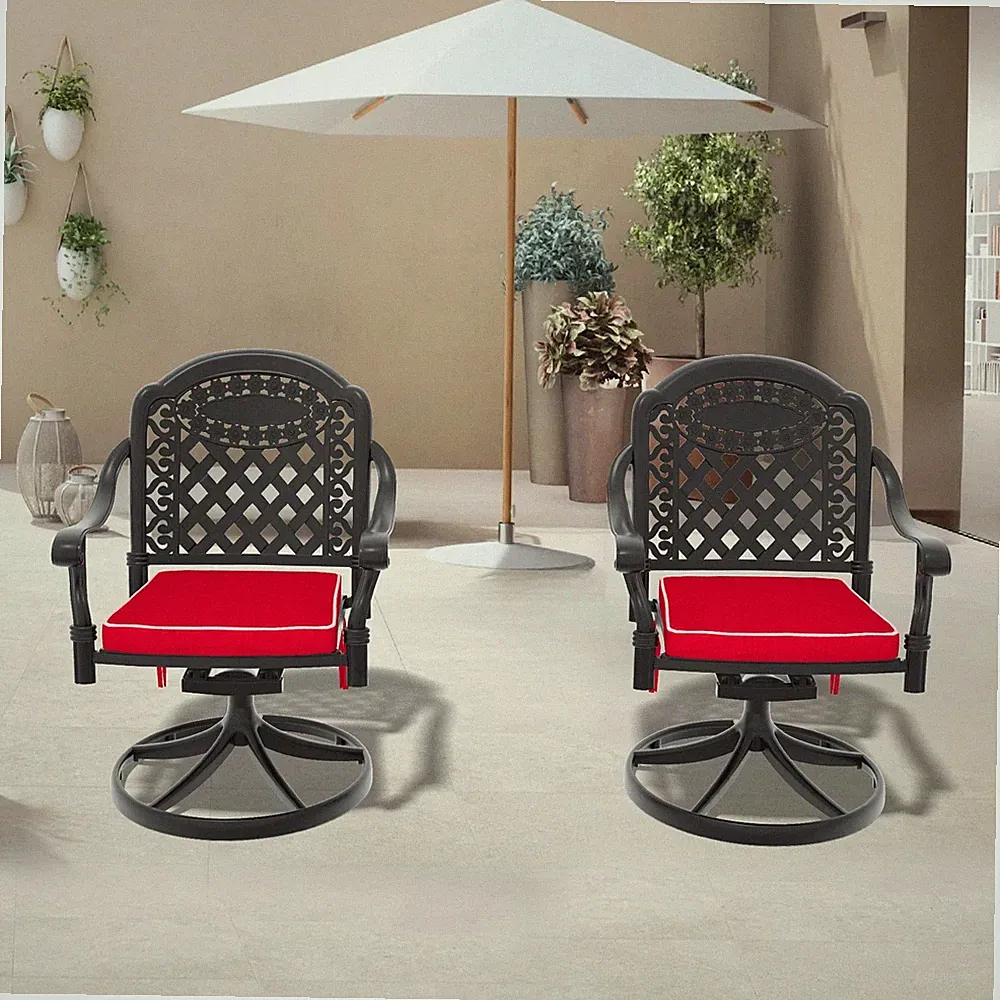 2 Piece Cast Aluminum Outdoor Swivel Dining Chairs Patio Rocker Chair W/ Cushion