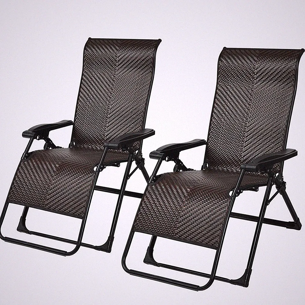 2PCS Patio Rattan Zero Gravity Lounge Chair Folding Recliner Adjustable Headrest