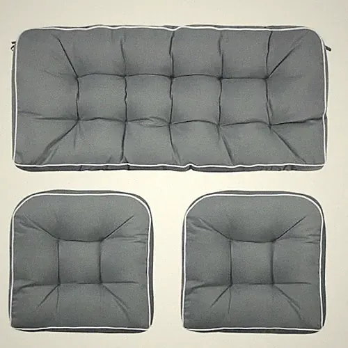 3 Piece Wicker Chair Cushion Set, 1 Loveseat Wicker Settee 41 x 19 inch Grey
