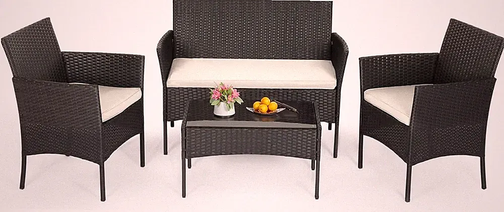 4 Pc Patio Furniture Set Outdoor Wicker Rattan Chairs w/ Coffee Table Black