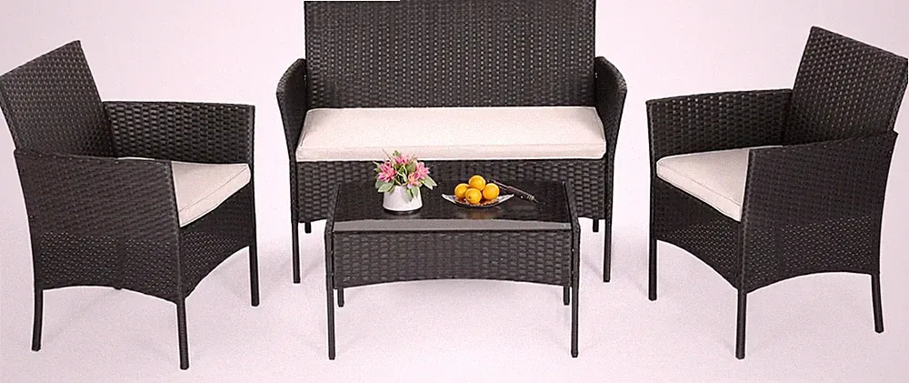 4-Piece Patio Furniture Set | Black | | Modern Rattan Chairs Conversation Set