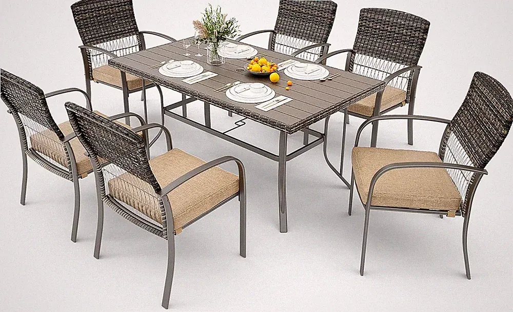 8504 Patio Dining 7 Piece, Outdoor Wicker Furniture Set for Backyard Garden Deck