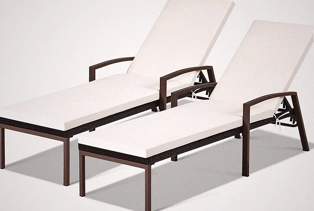 Adjustable Rattan Lounge Chairs with Cushions - 2PCS for Poolside & Patio
