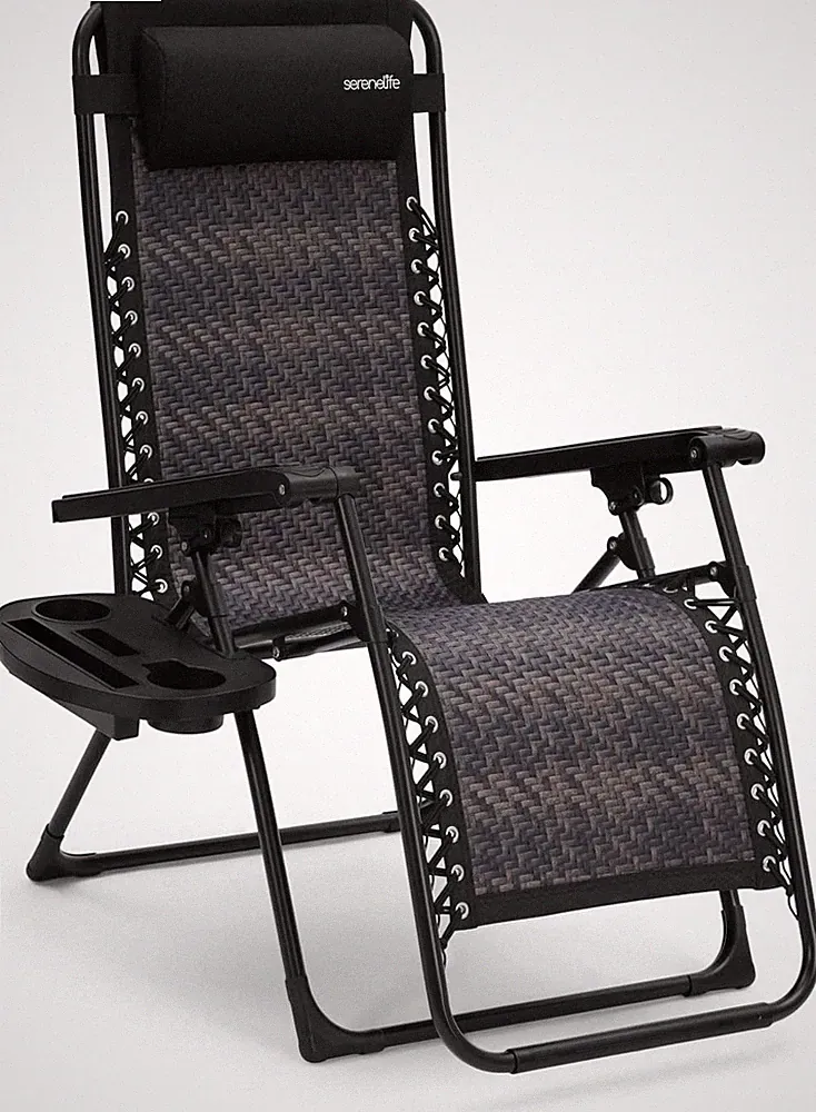 Black Adjustable Zero Gravity Lawn Chair with Side Table & Cup Holder