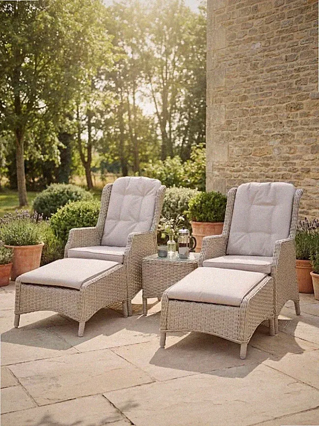 Bramblecrest Woodchester 2 x Recliner Chairs with Footstools & Side Table