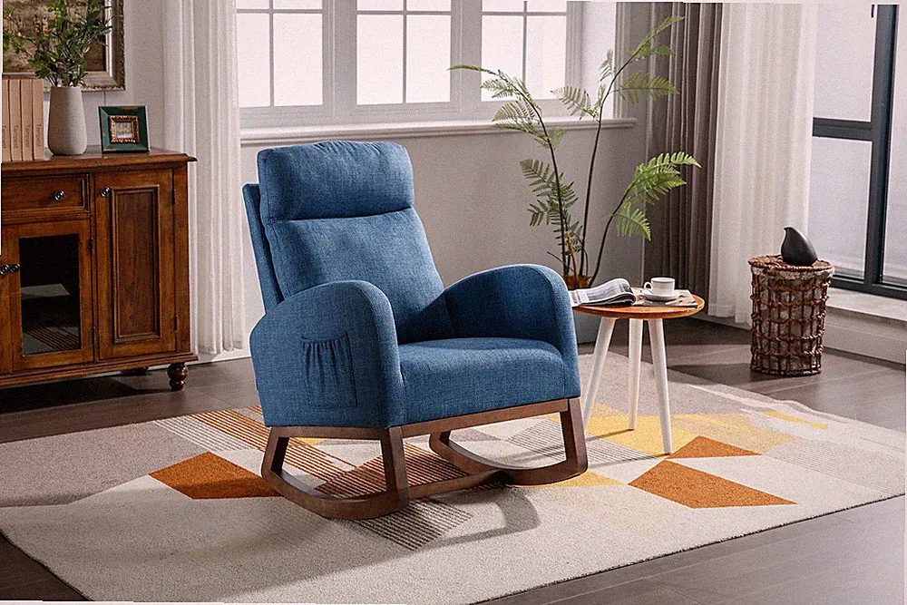 COOLMORE Rocking Chair,Modern Glider Chair,Recliner Armchair w/Wood Legs and Sid