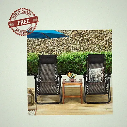 Costway 2PCS Patio Rattan Zero Gravity Lounge Chair Folding Recliner - Brown