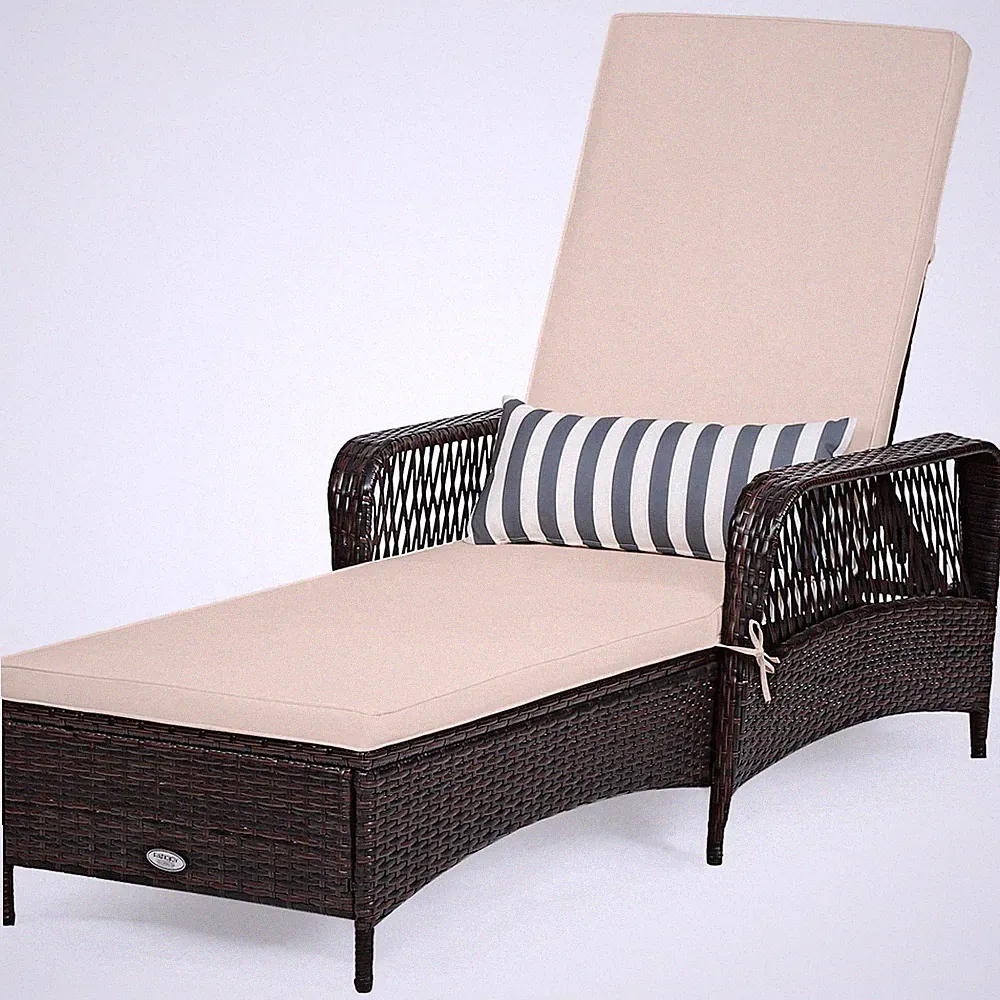 Costway PE Rattan Chaise Lounge Chair Armrest Recliner Adjustable Pillow
