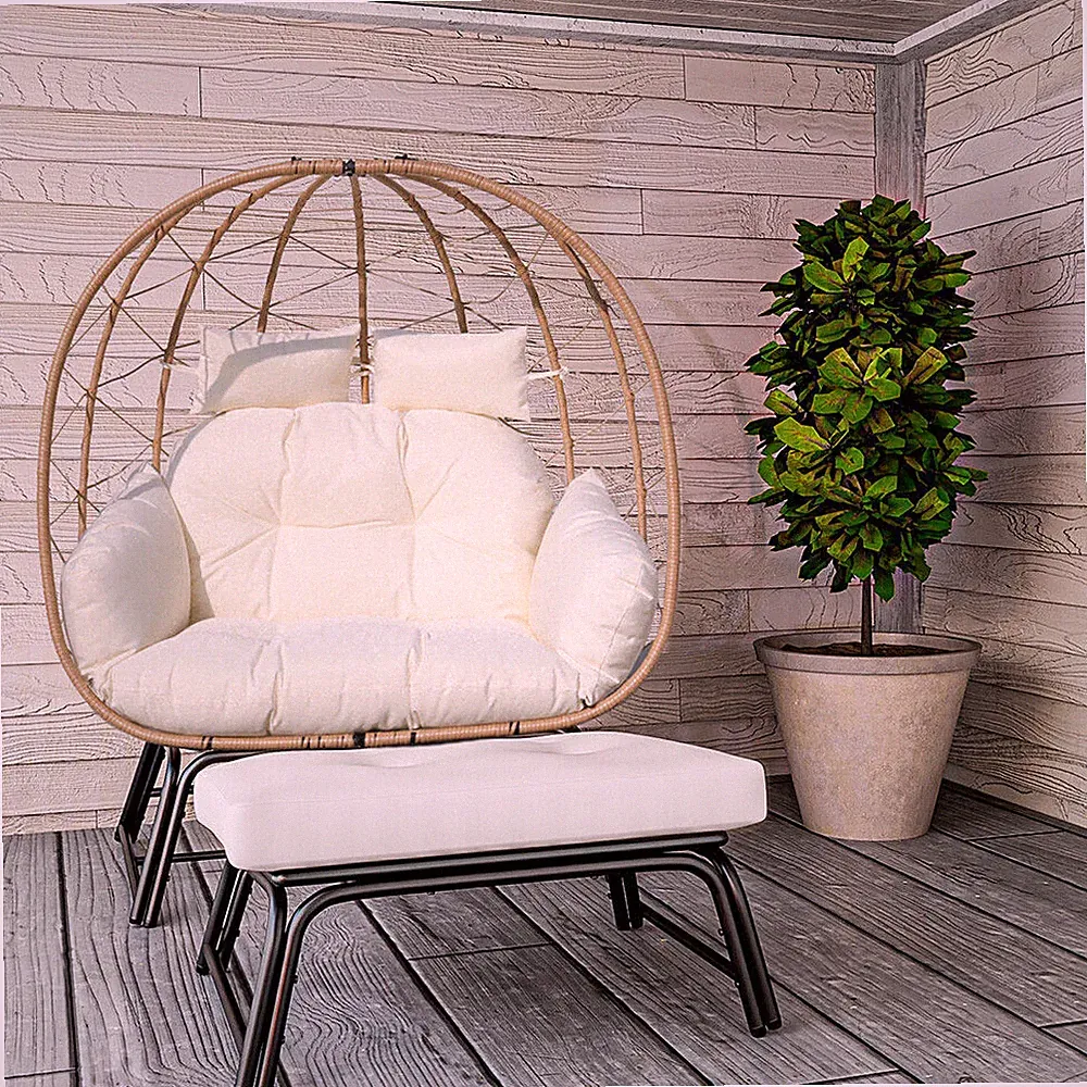 Egg Chair Ottoman Wicker Oversized Basket Chair with Thick Cushions Footrest