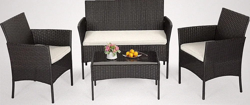 FDW | 4-Piece Patio Furniture Set | Black | Outdoor Wicker Furniture with Coffee