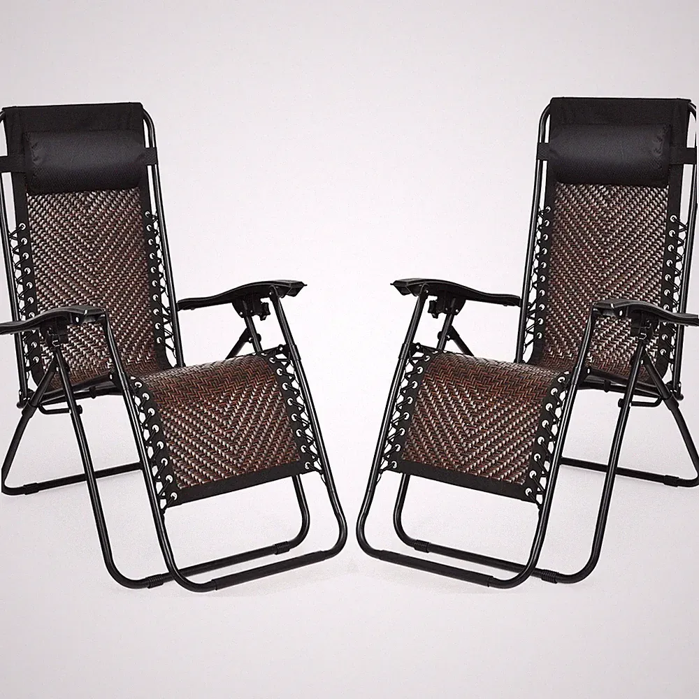 Folding Recliner Patio Rattan Zero Gravity Lounge Chair W/ Headrest Brown