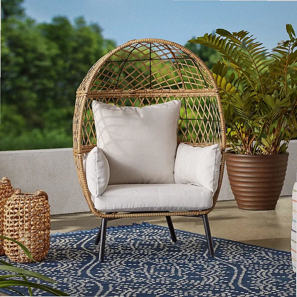 KIDS Boho Wicker Egg Chair Outdoor Patio Furniture Stationary Rattan Lounger Tan