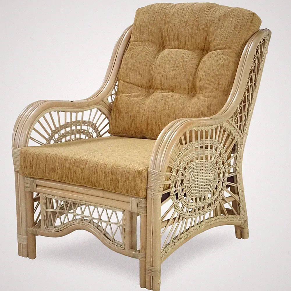 Lounge Armchair Malibu Handmade ECO Rattan Wicker Light Brown Cushions, Natural