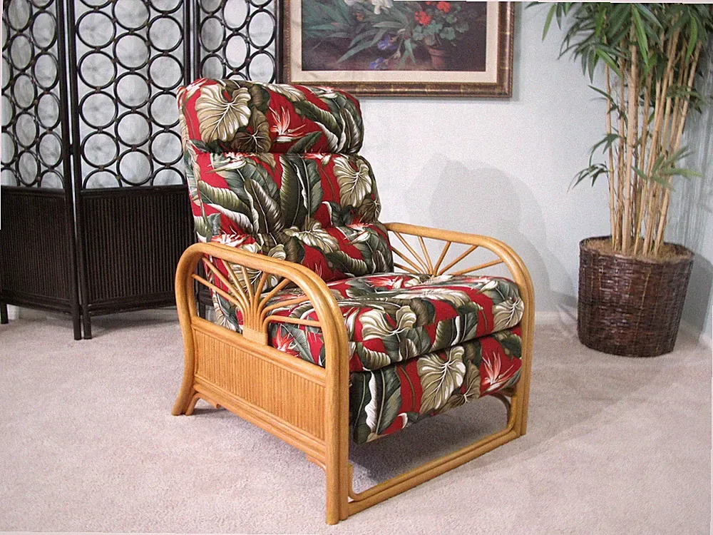 Made in USA Rattan Recliner Chair (Choice of Fabrics) (#4534H)