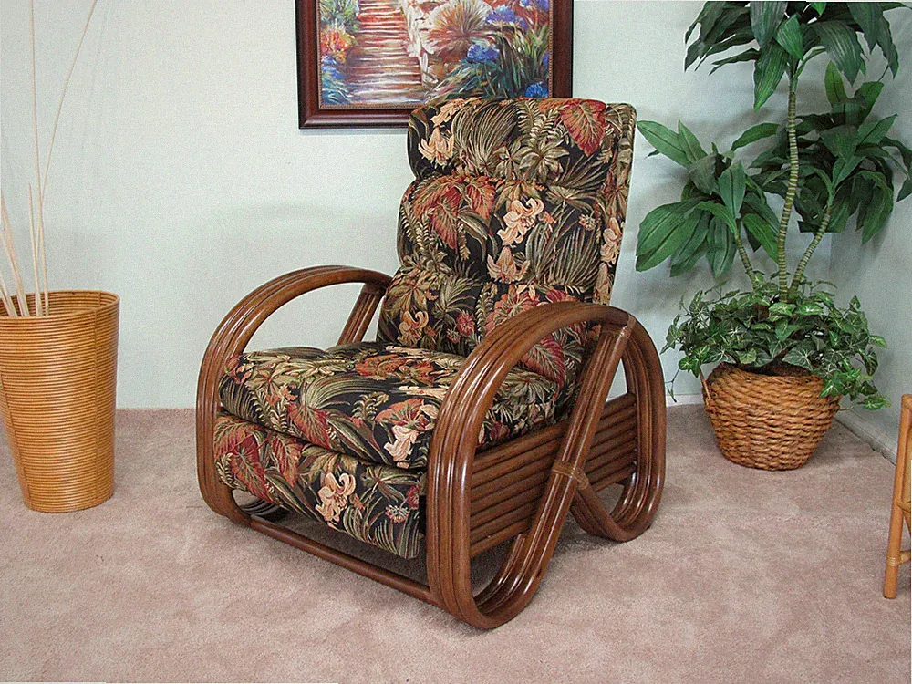 Made in USA Rattan Recliner Chair (Choice of Fabrics) (#4537AW)