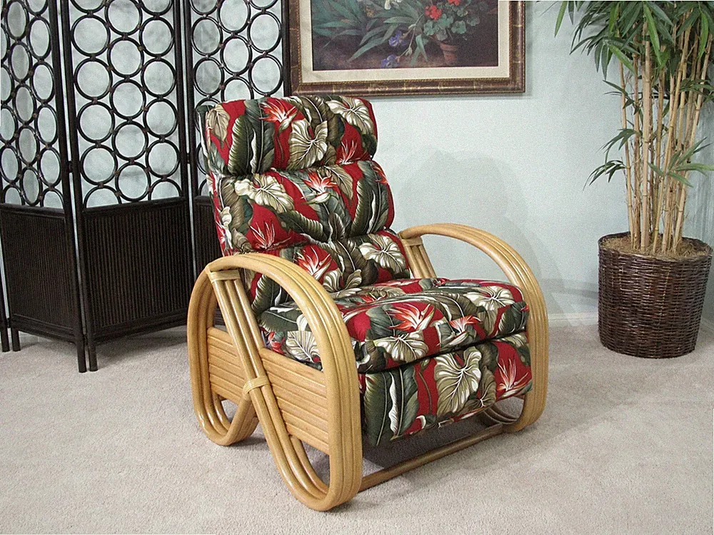 Made in USA Rattan Recliner Chair (Choice of Fabrics) (#4537H)