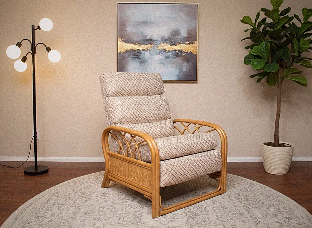 Made in USA Riviera Rattan Recliner Chair (Light Honey finish)