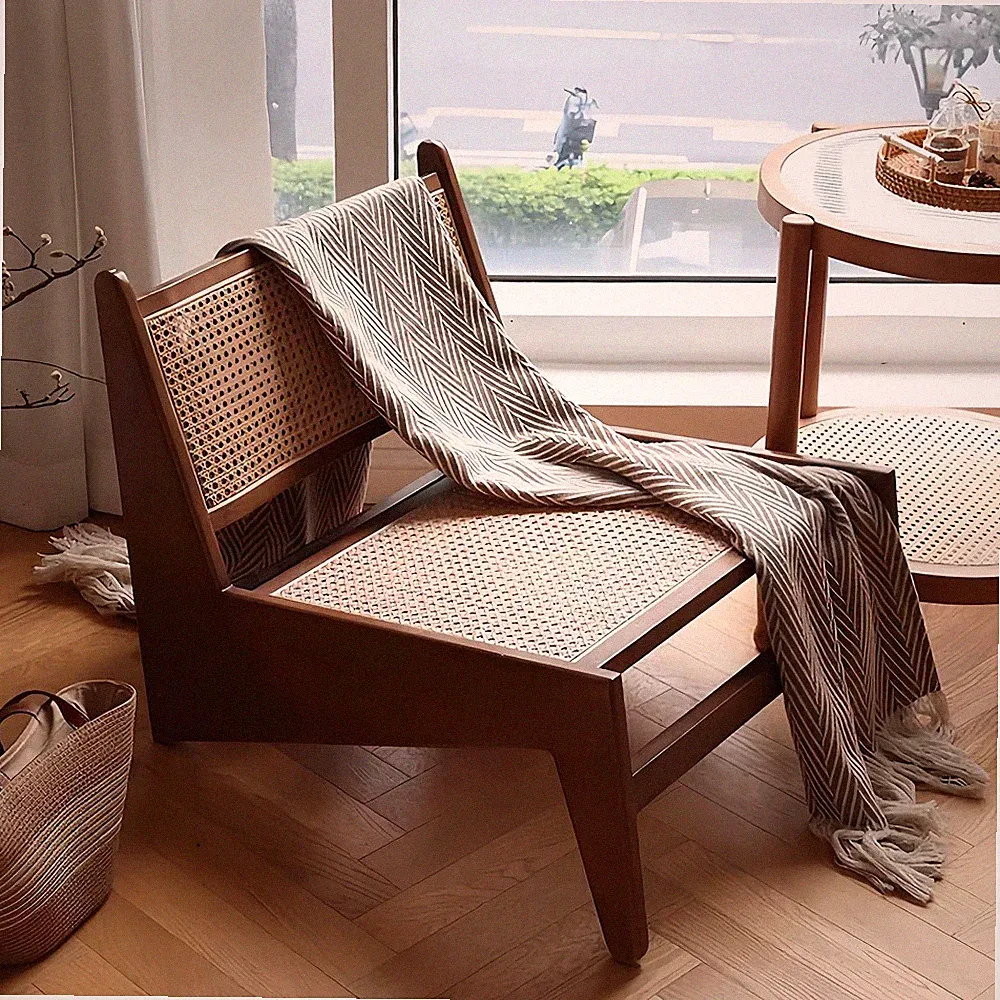 Mid Century Accent Chair, Rattan Lounge Chair for Living Room, Bedroom & Balcony