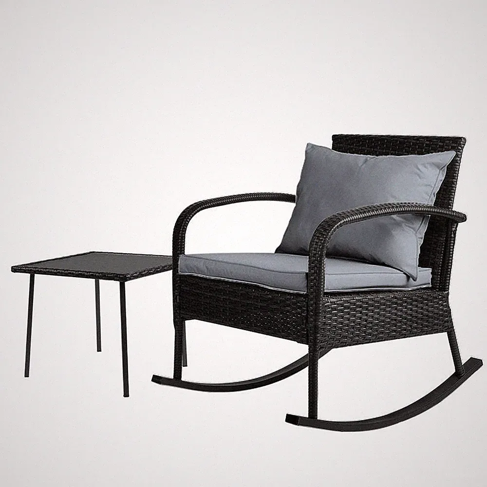 NNEDSZ Wicker Rocking Chairs Table Set Outdoor Setting Recliner Patio Furniture