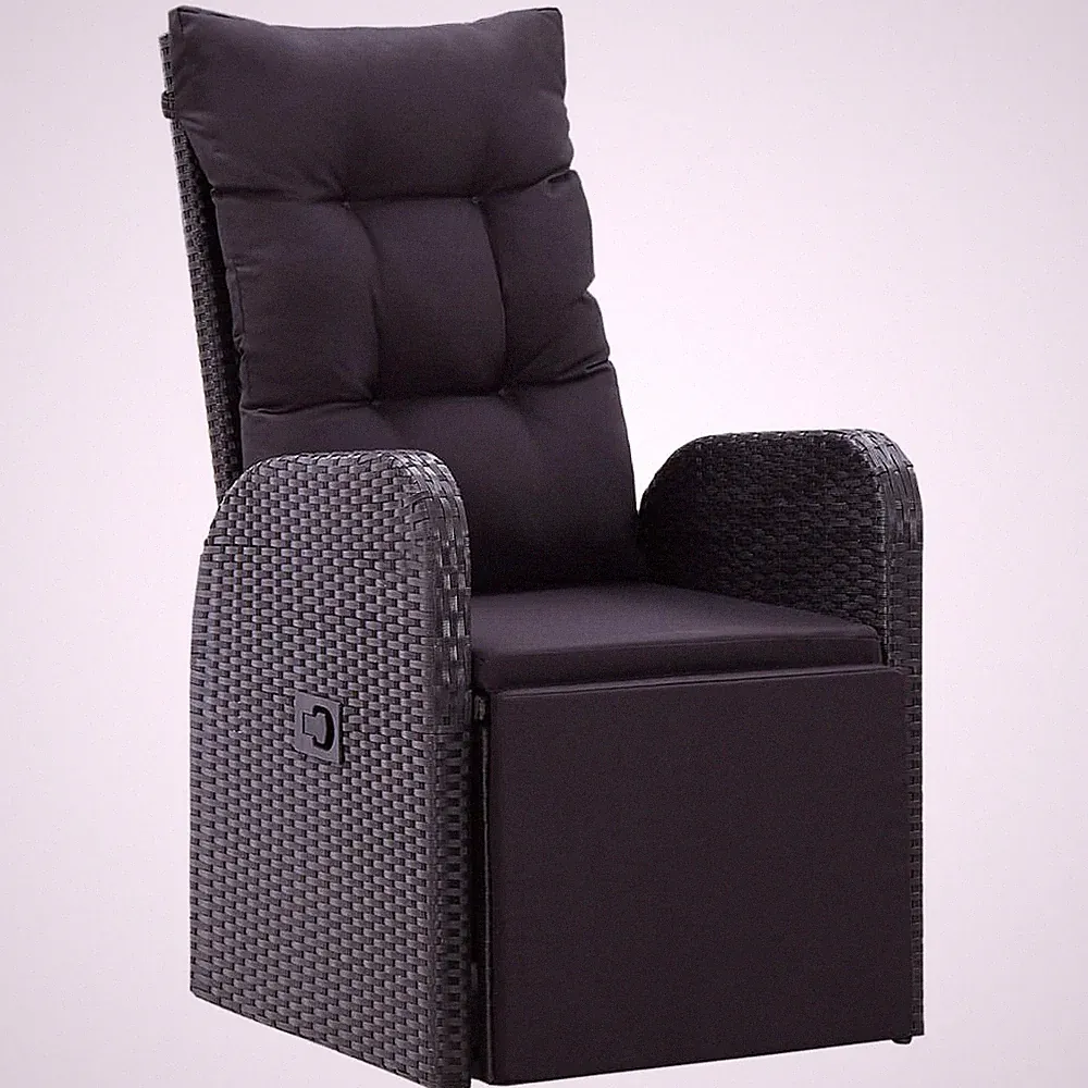 NNEVL Reclining Garden Chair with Cushion Poly Rattan Black