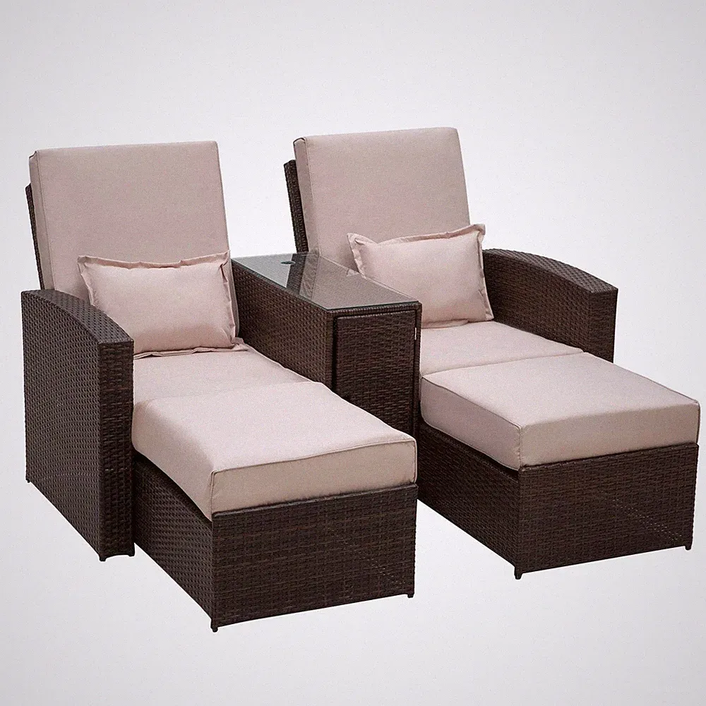 Outdoor Garden Rattan Companion Sofa Chair & Stool Lounger Recliner Love Sunbed