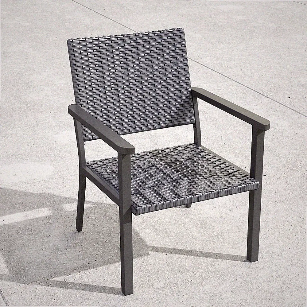 Outdoor Lounge Chair for Outside Patio Porch, Metal Frame, Black All Weather...