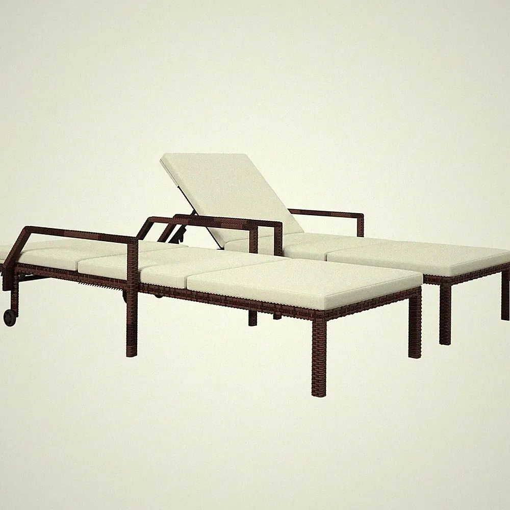 Outdoor PE Rattan Sun Lounger Set of 2, Wicker Chaise Recliner Garden Chair with