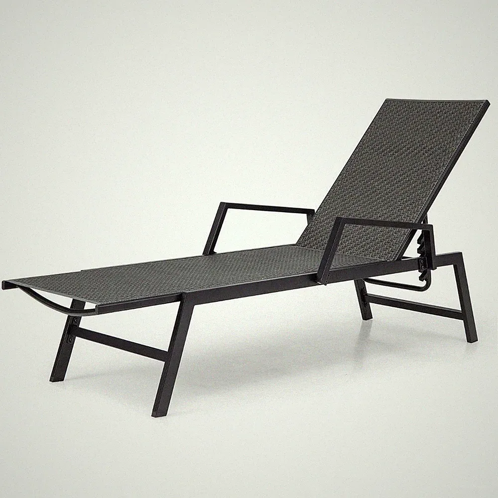 Outdoor Rattan Chaise Lounge Reclining Chair with Armrests and 5-Position Backre