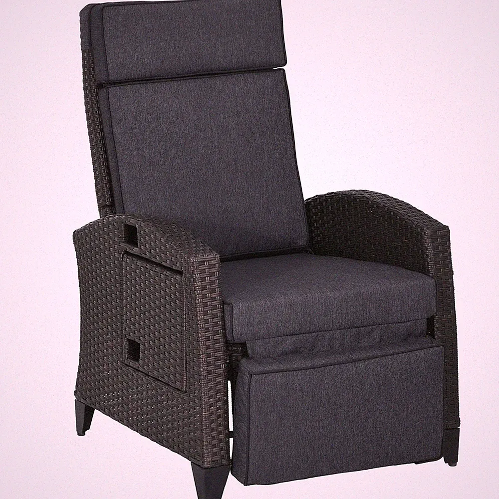 Outdoor Rattan Recliner Chair with Adjustable Backrest and Footrest, Cushion, Si
