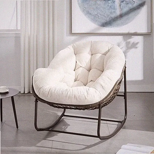 Outdoor Rattan Rocking Chair, Padded Cushion Recliner Rocker for Front Porch