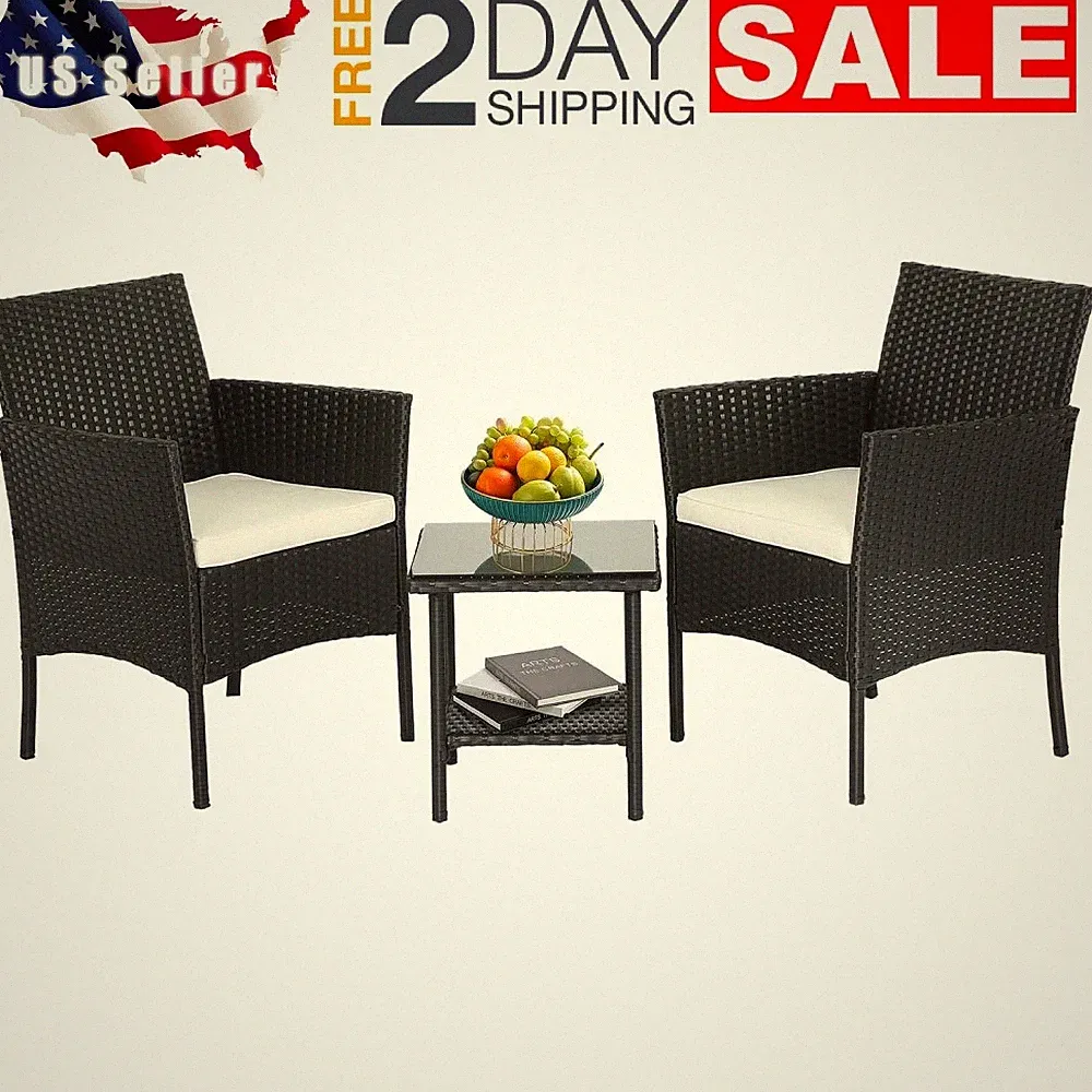 Outdoor Wicker 2 Chairs And Table For Patio Porch Furniture Sets Clearance Sale