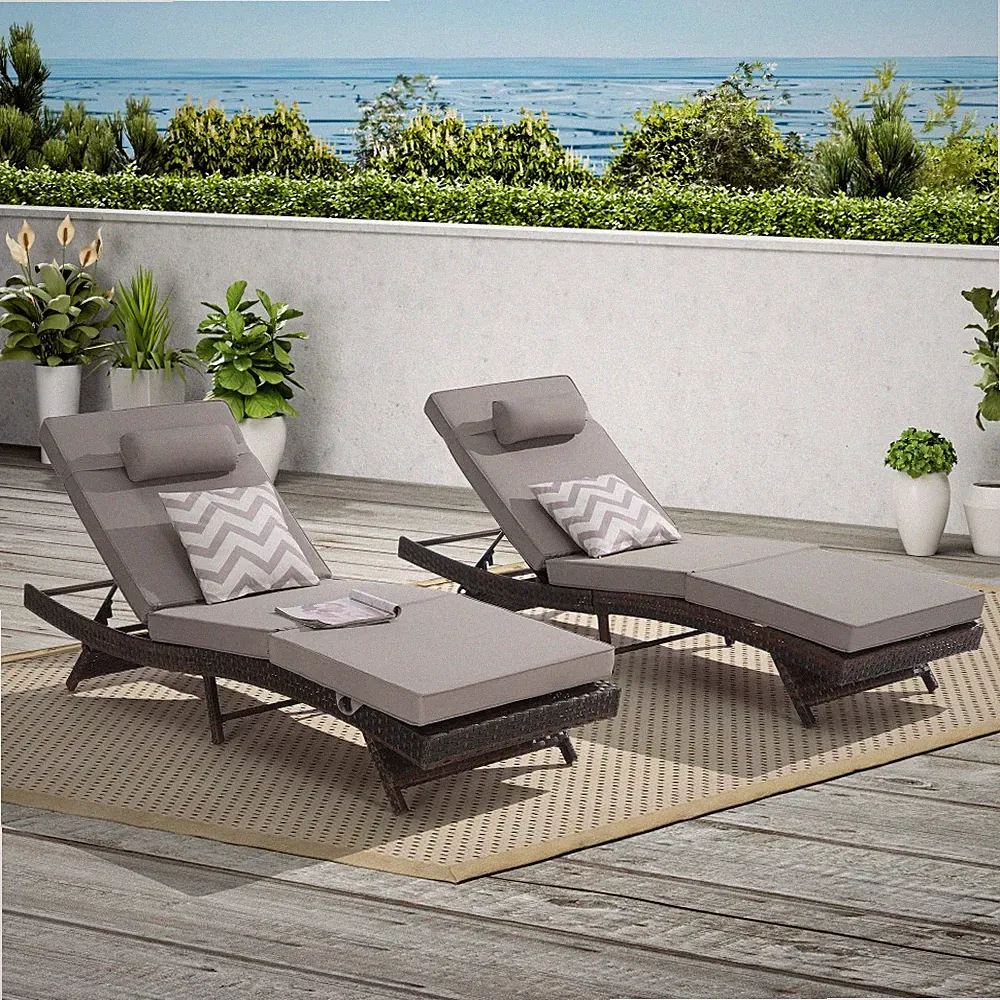 Outdoor Wicker Reclining Chairs Set of 2 Lounge Recliner Chair Lawn Sunbathing