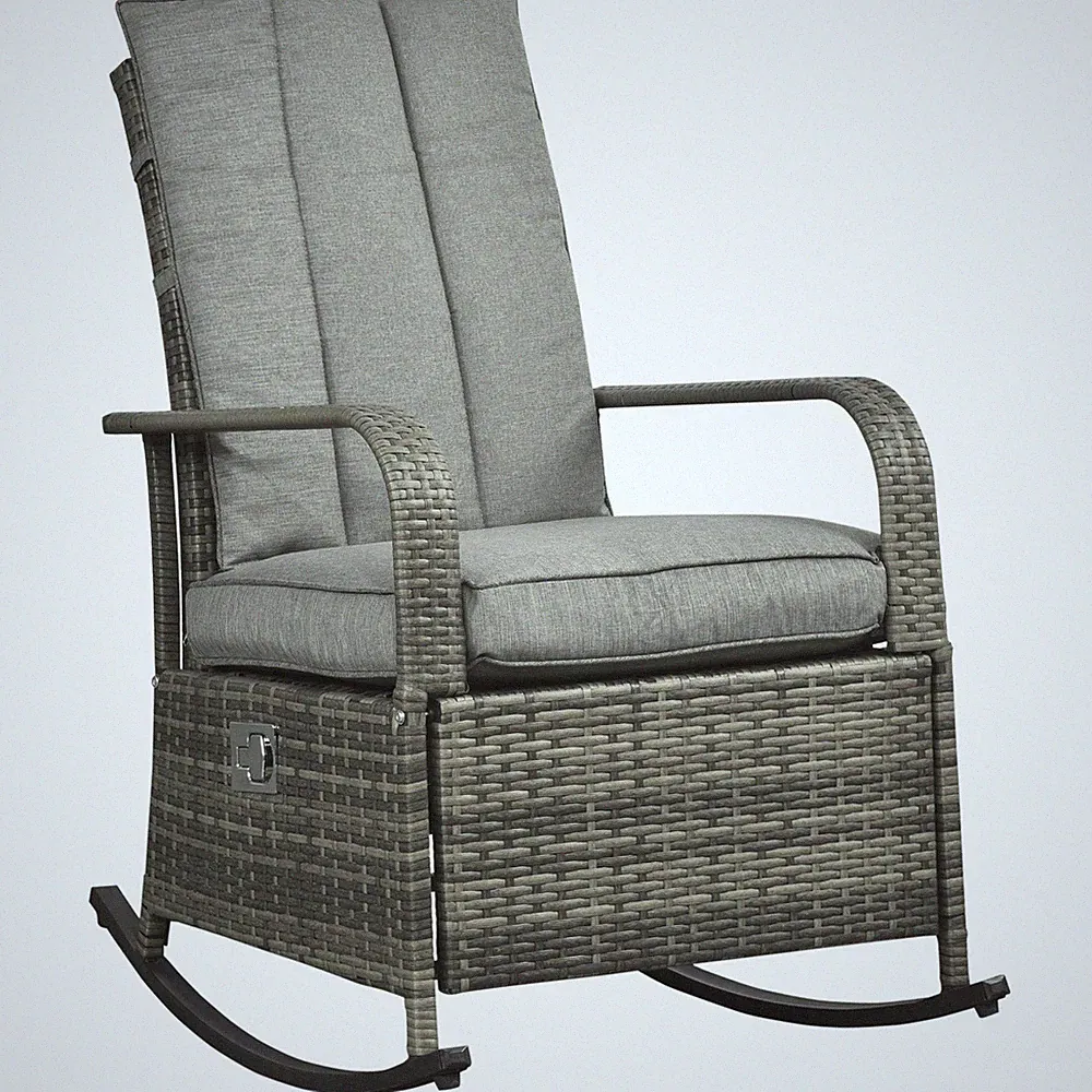 Outdoor Wicker Rocking Chair Patio Porch Furniture Rattan Cushioned Recliner
