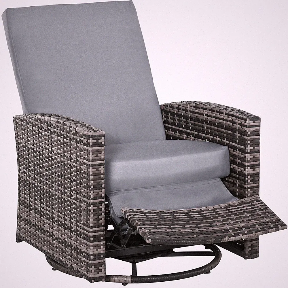 Outdoor Wicker Swivel Recliner Chair, Reclining Backrest Patio Lounge Chair