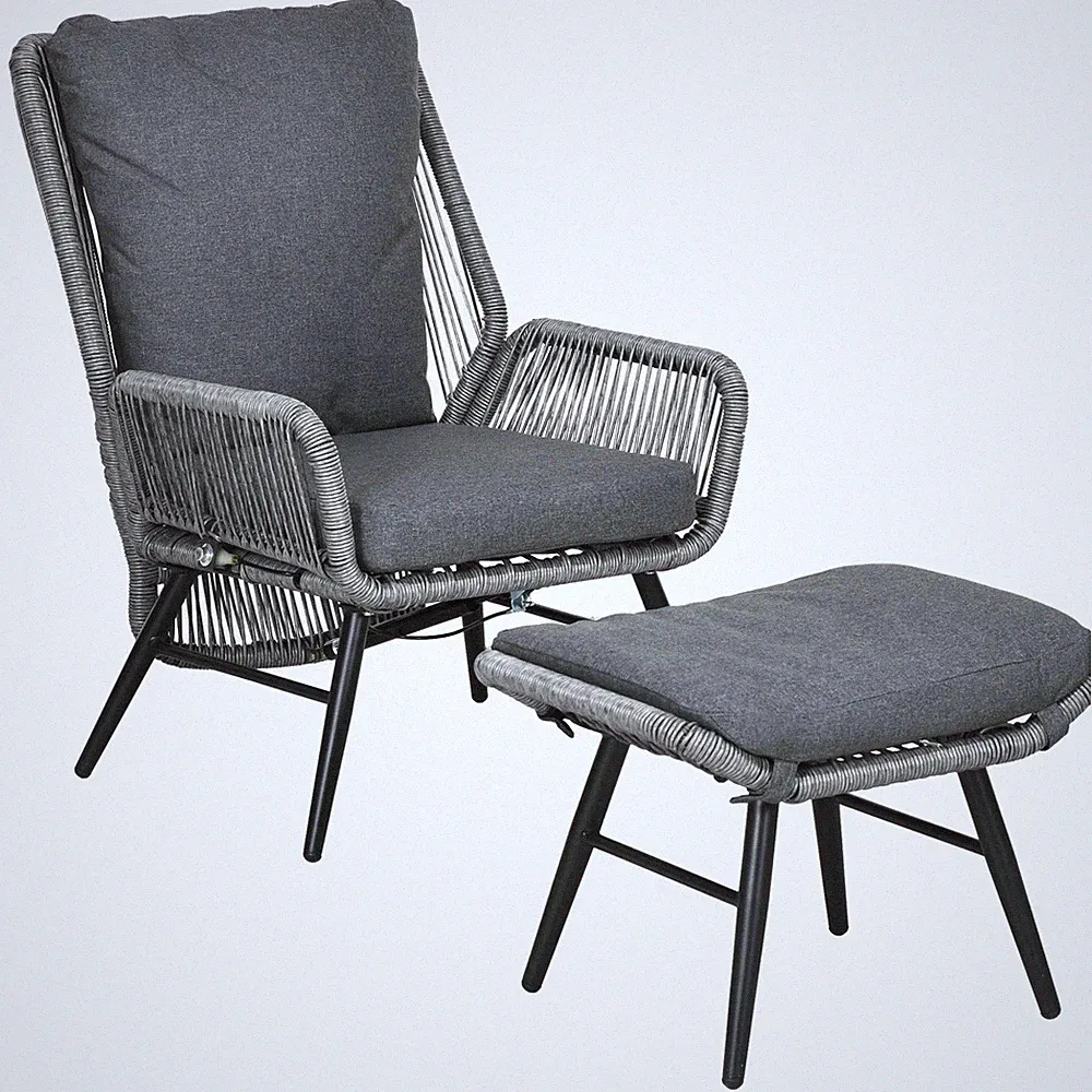 Outsunny Garden Rattan Leisure Chair Set with Adjustable Backrest, Grey