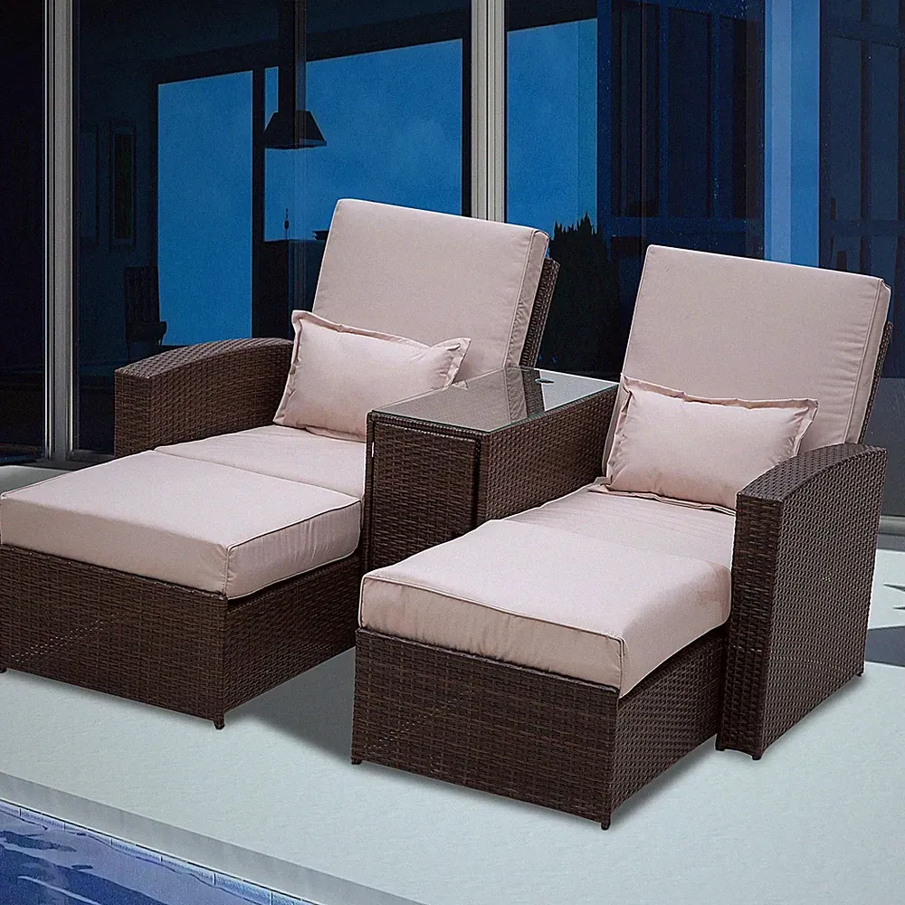 Outsunny Outdoor Garden Rattan Sofa Lounger Recliner Wicker Patio Furniture Set
