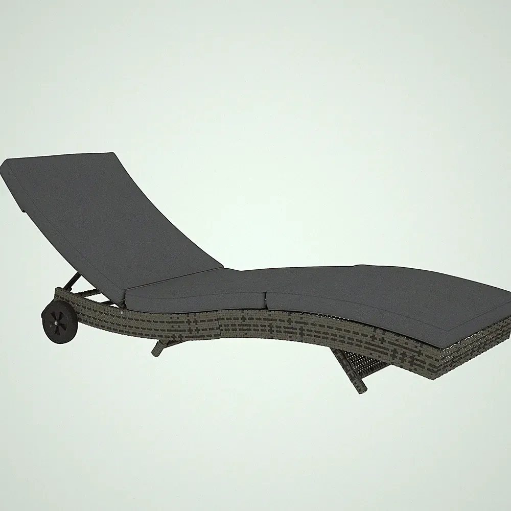 Outsunny Outdoor Rattan Sun Lounger with Reclining Back, Wheels, Dark Grey