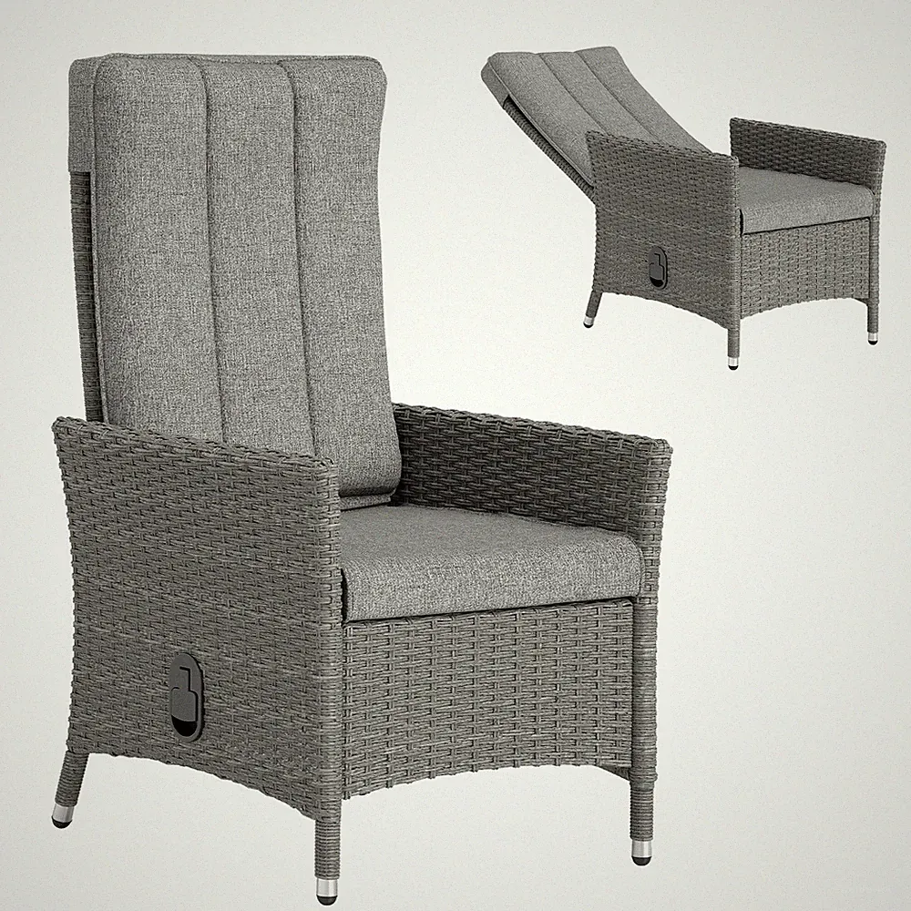 Outsunny Rattan Garden Recliner Chair with Adjustable Backrest, Light Grey
