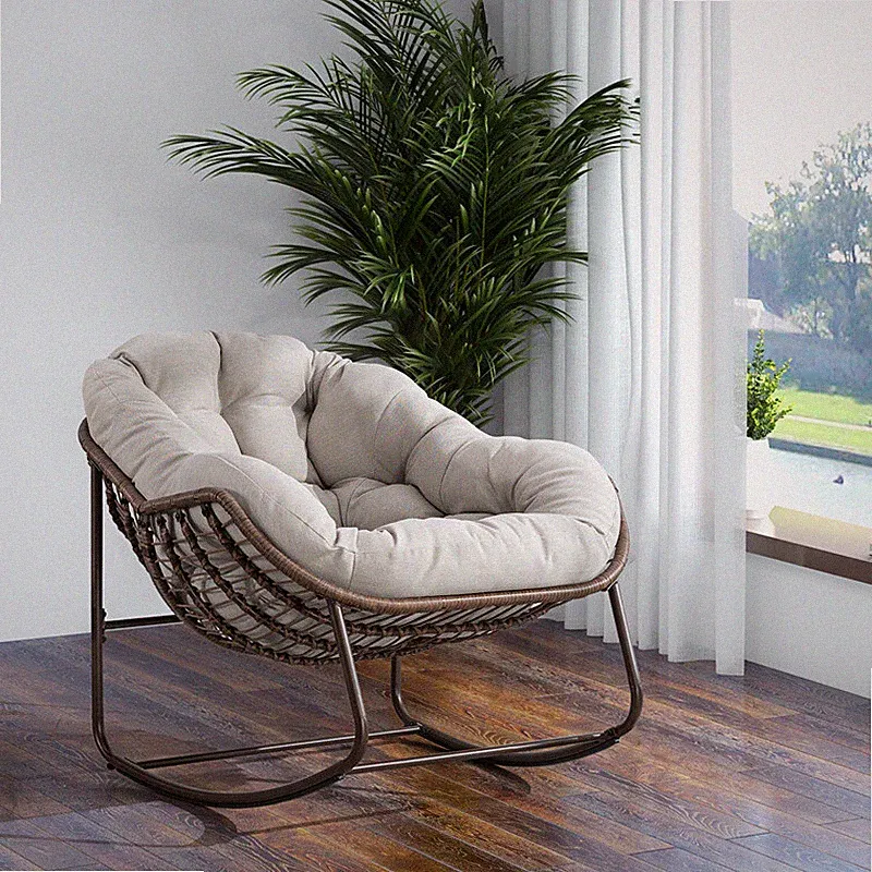 Oversized Outdoor Rattan Rocking Chair,Padded Cushion Rocker Recliner Chair
