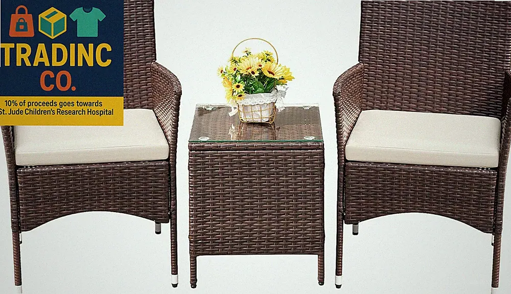 Patio Porch Furniture Sets 3 Pieces PE Rattan Wicker Chairs with Table Outdoor G