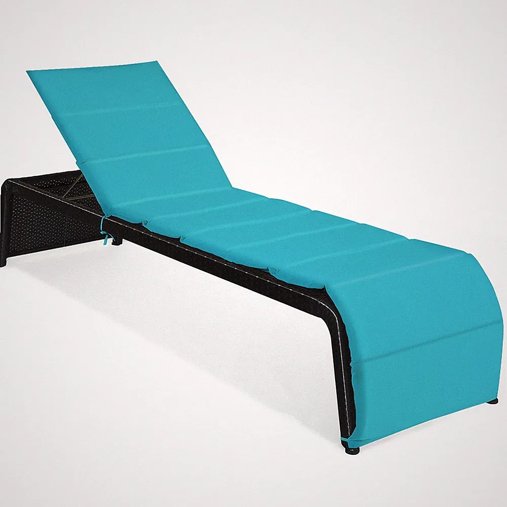 Patio Rattan Lounge Chair Chaise Recliner Back Adjustable Cushioned Turquoise