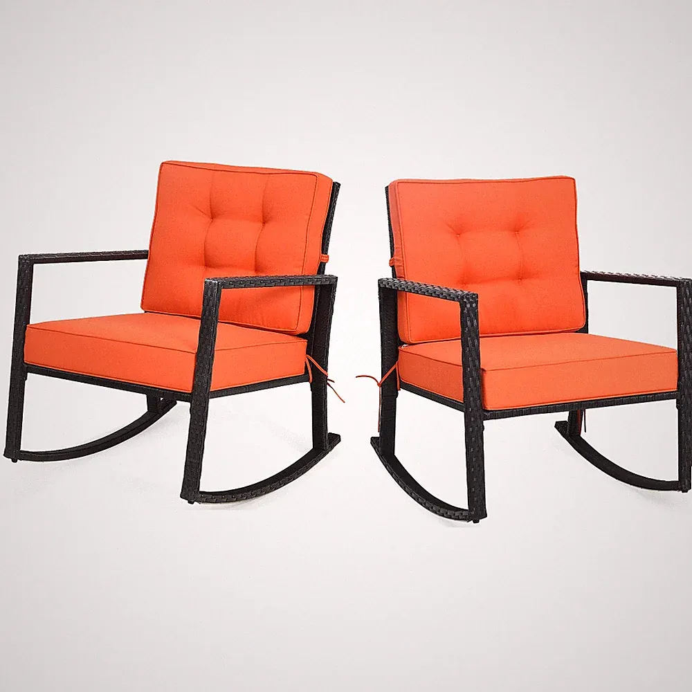 Patiojoy 2PCS Outdoor Wicker Rocking Chairs Glider Rattan Rocker Recliner with