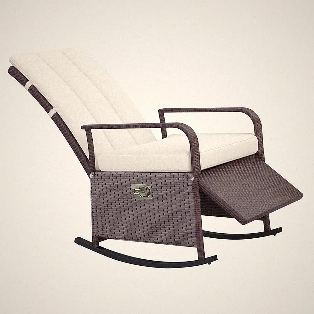 PE Rattan Outdoor Rocking Recliner 352lb Weight Limit Cushioned Comfort