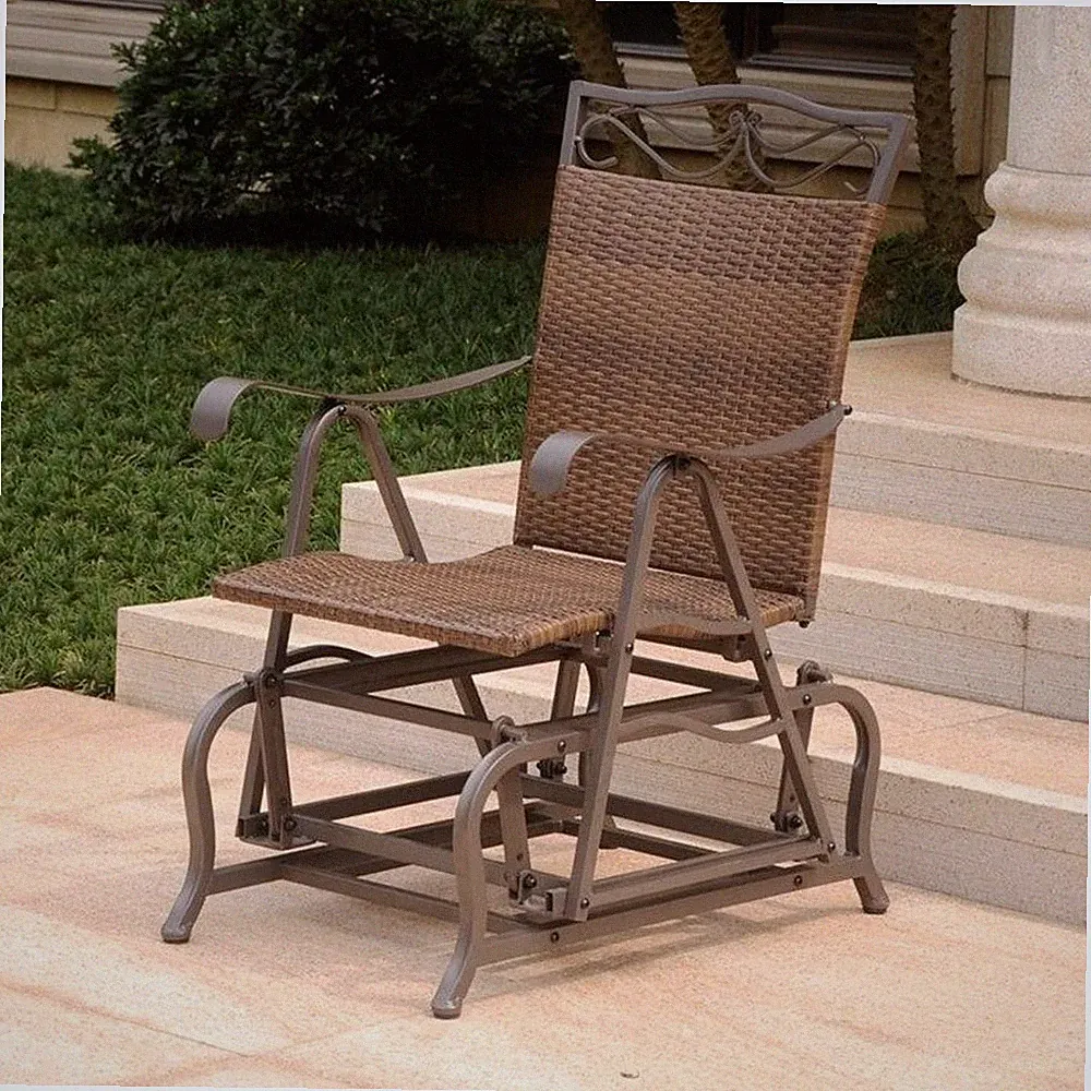 Pemberly Row Resin Wicker Metal Patio Glider in Brown