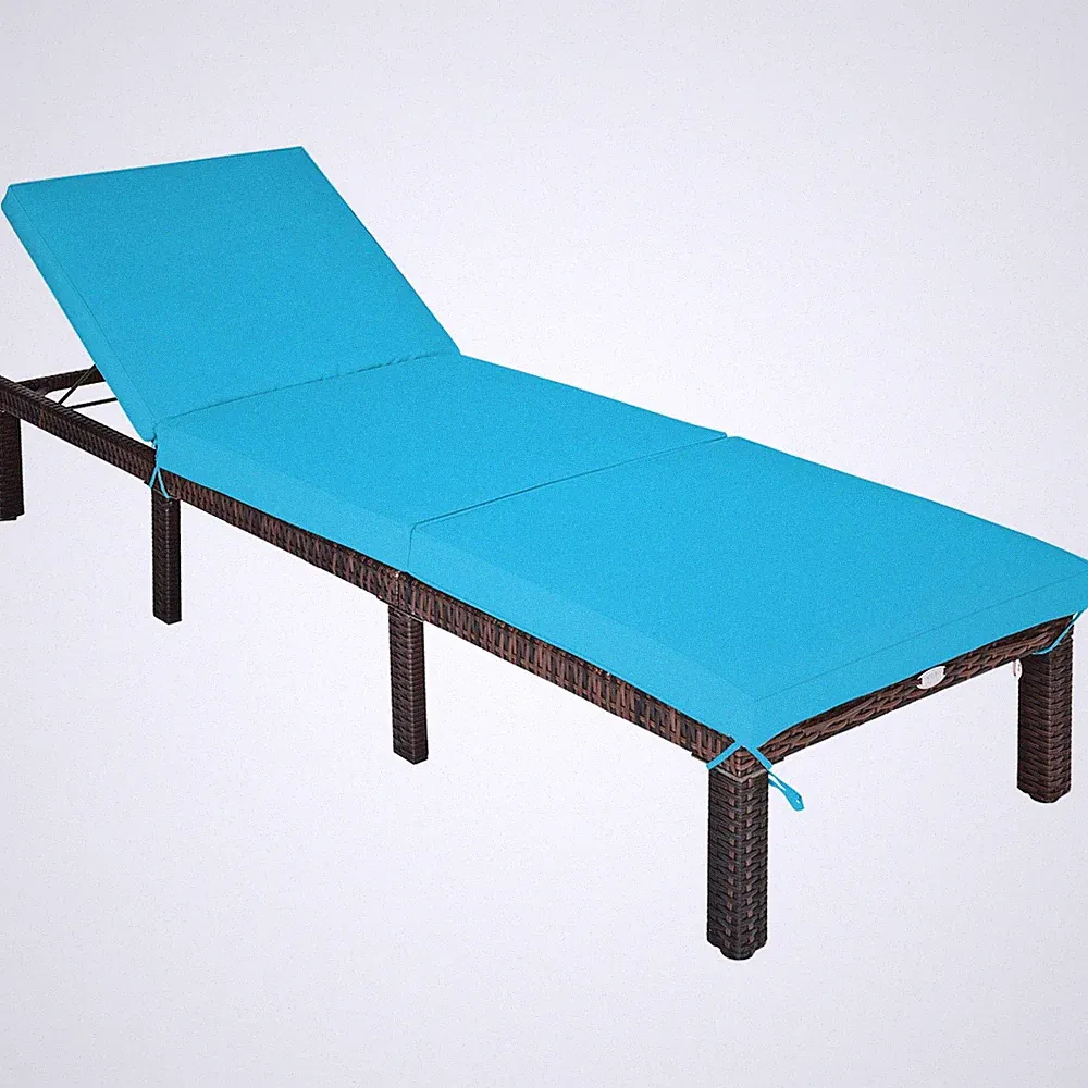 Rattan Lounge Chair Chaise Recliner Adjustable Cushioned Patio Turquoise