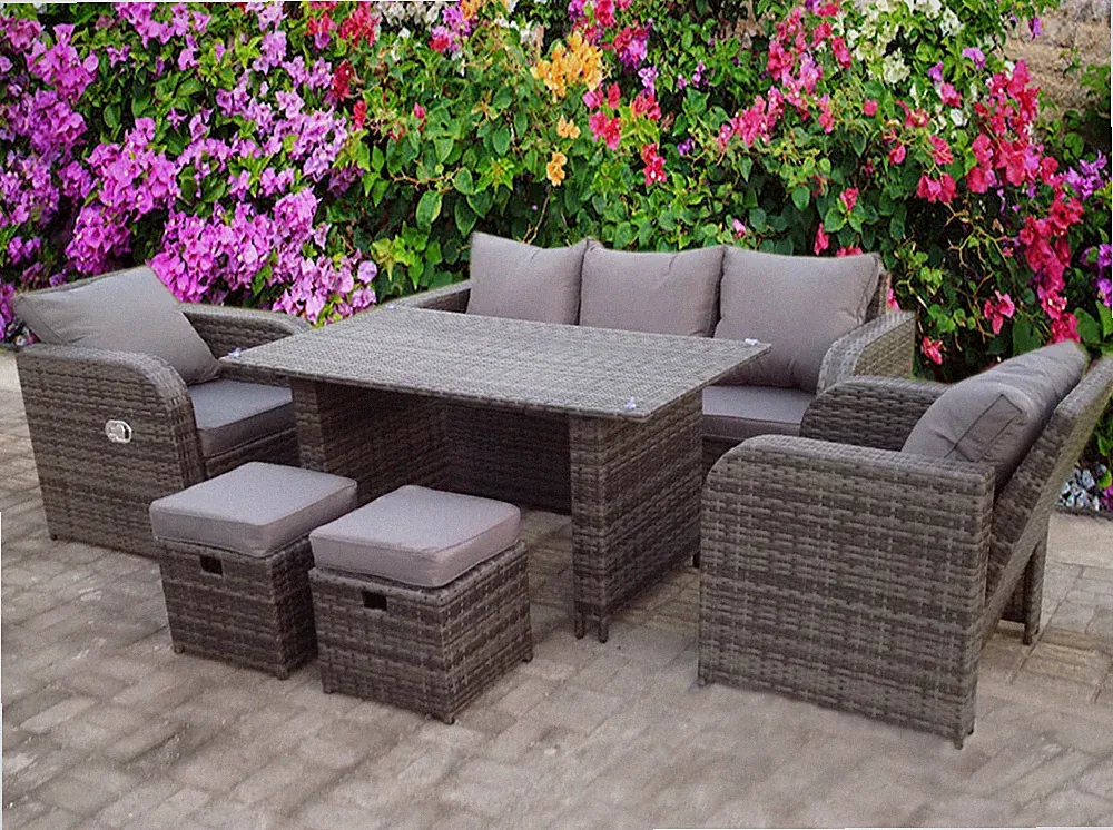 RATTAN RECLINER WICKER GARDEN OUTDOOR TABLE AND DINING FURNITURE PATIO SET GREY