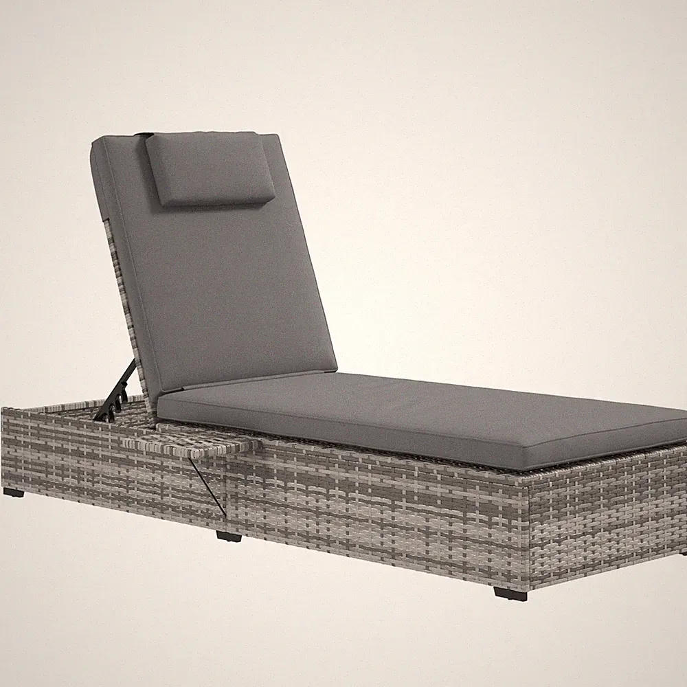 Rattan Sun Lounger 196cm Grey PE Rattan Galvanised Steel 5-Position Reclining UK