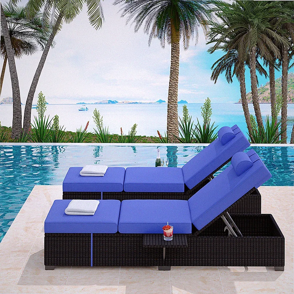 Set of 2 Outdoor PE Wicker Patio Chaise Pool Lounge Chair Garden Rattan Recliner