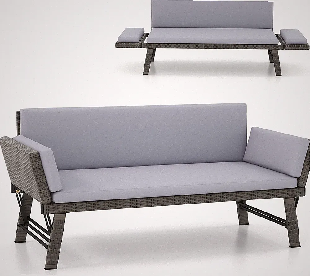Stylish Gray Convertible Outdoor Sofa Daybed with Cushions for Patio & Poolside
