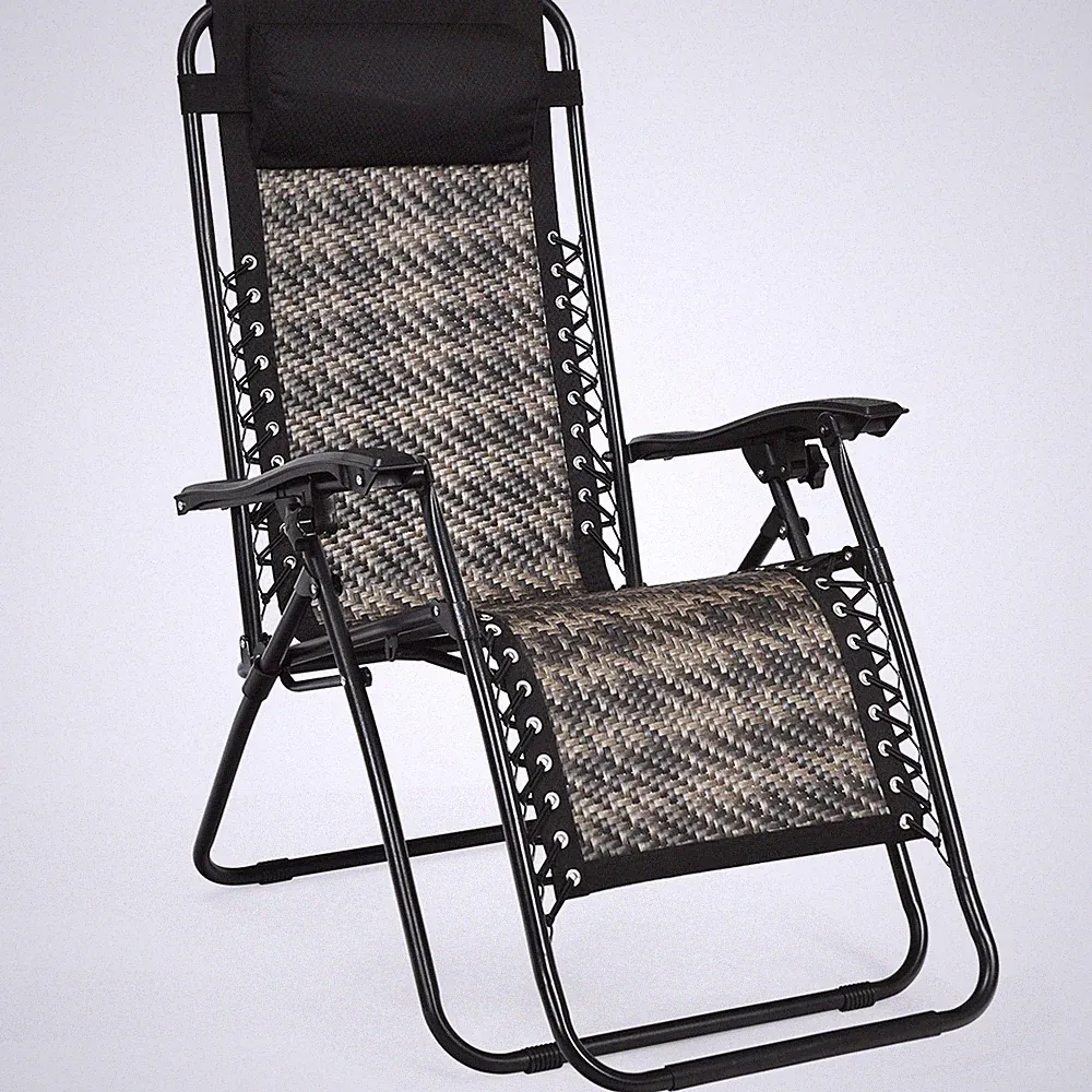 Topbuy Grey Folding Recliner Patio Rattan Zero Gravity Lounge Chair W/ Headrest